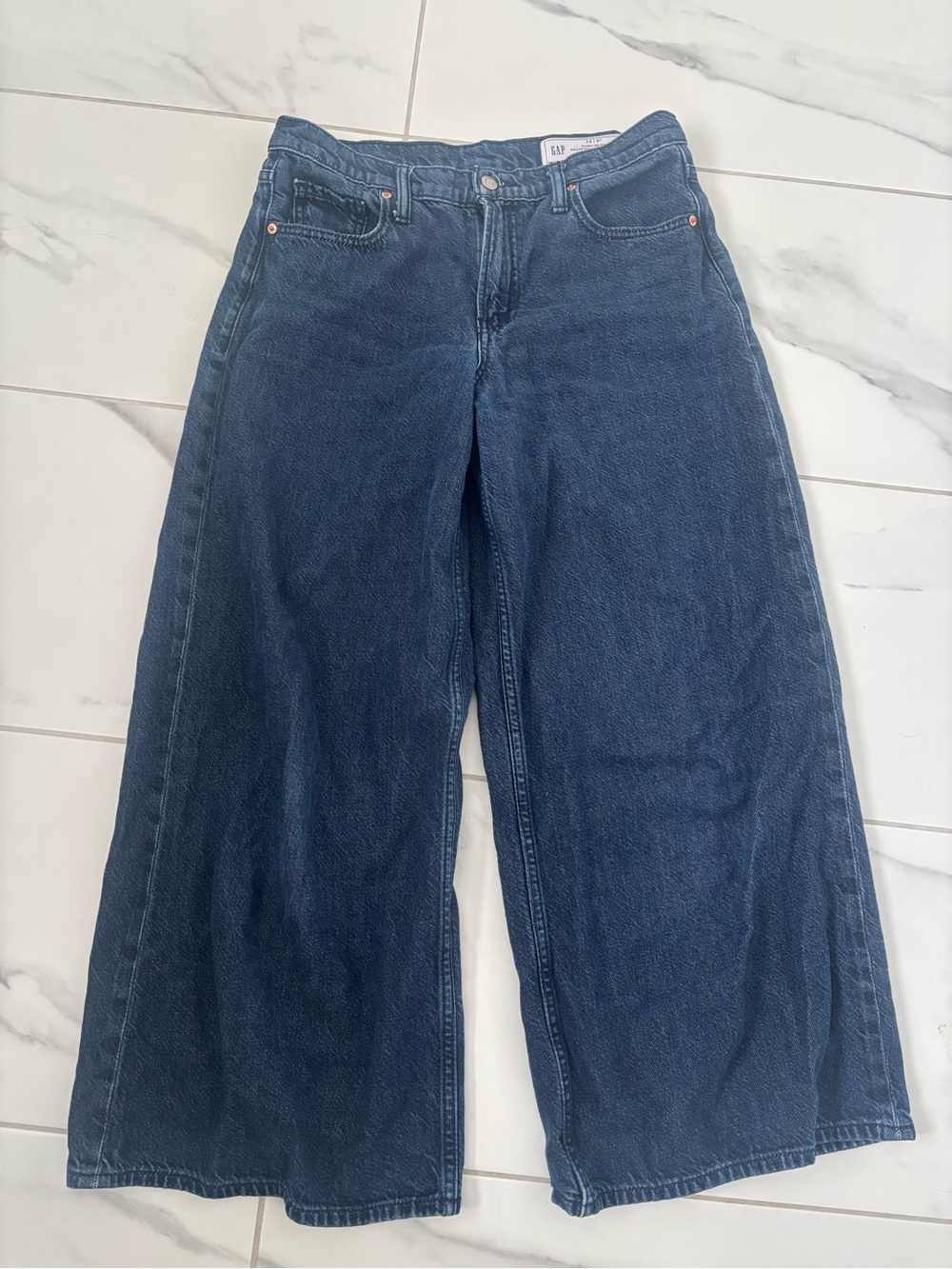 GAP Dark Indigo Petite Baggy Wide-Leg Mid-Rise Jeans